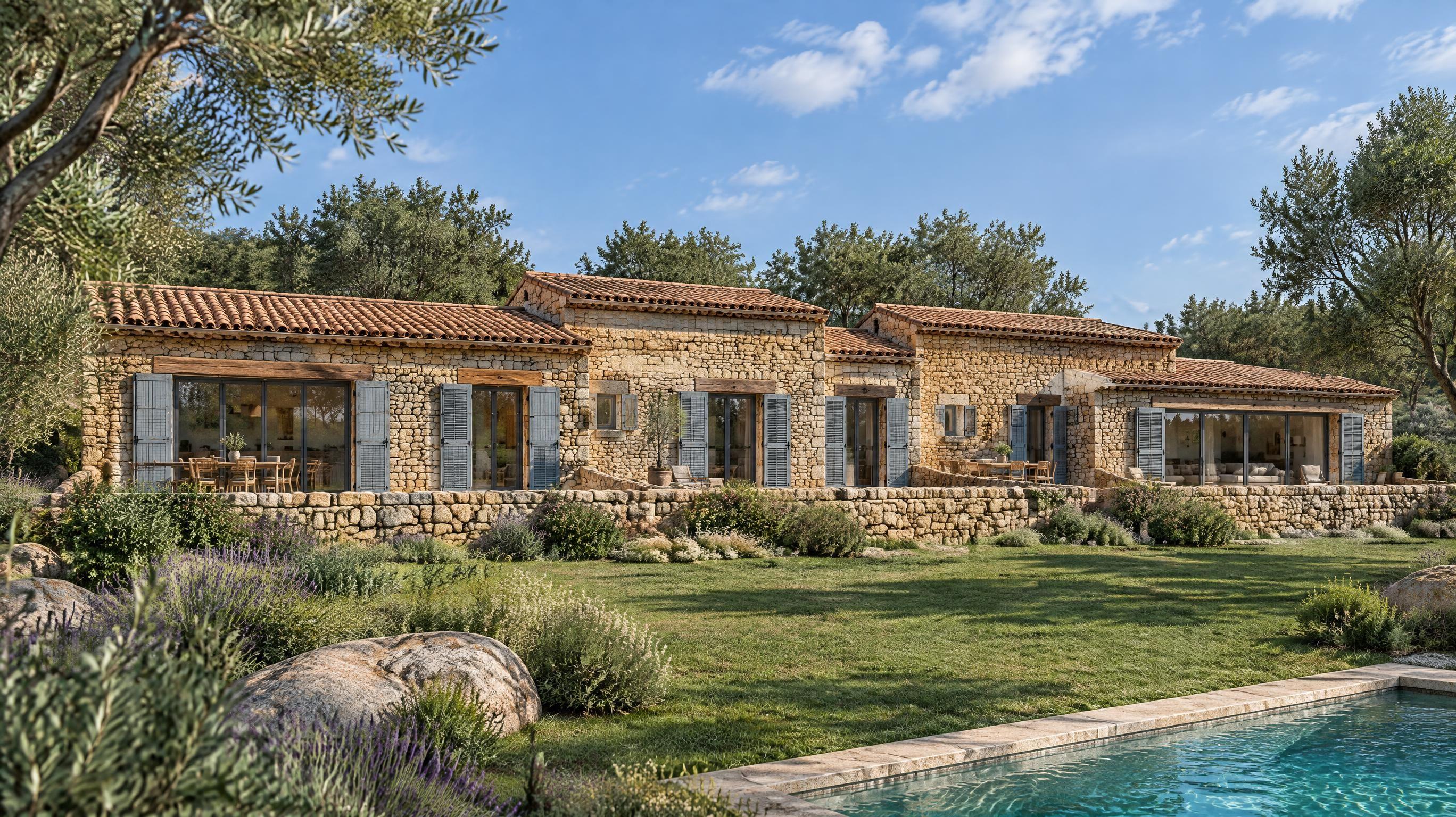 Villa de plain-pied et son jardin paysager