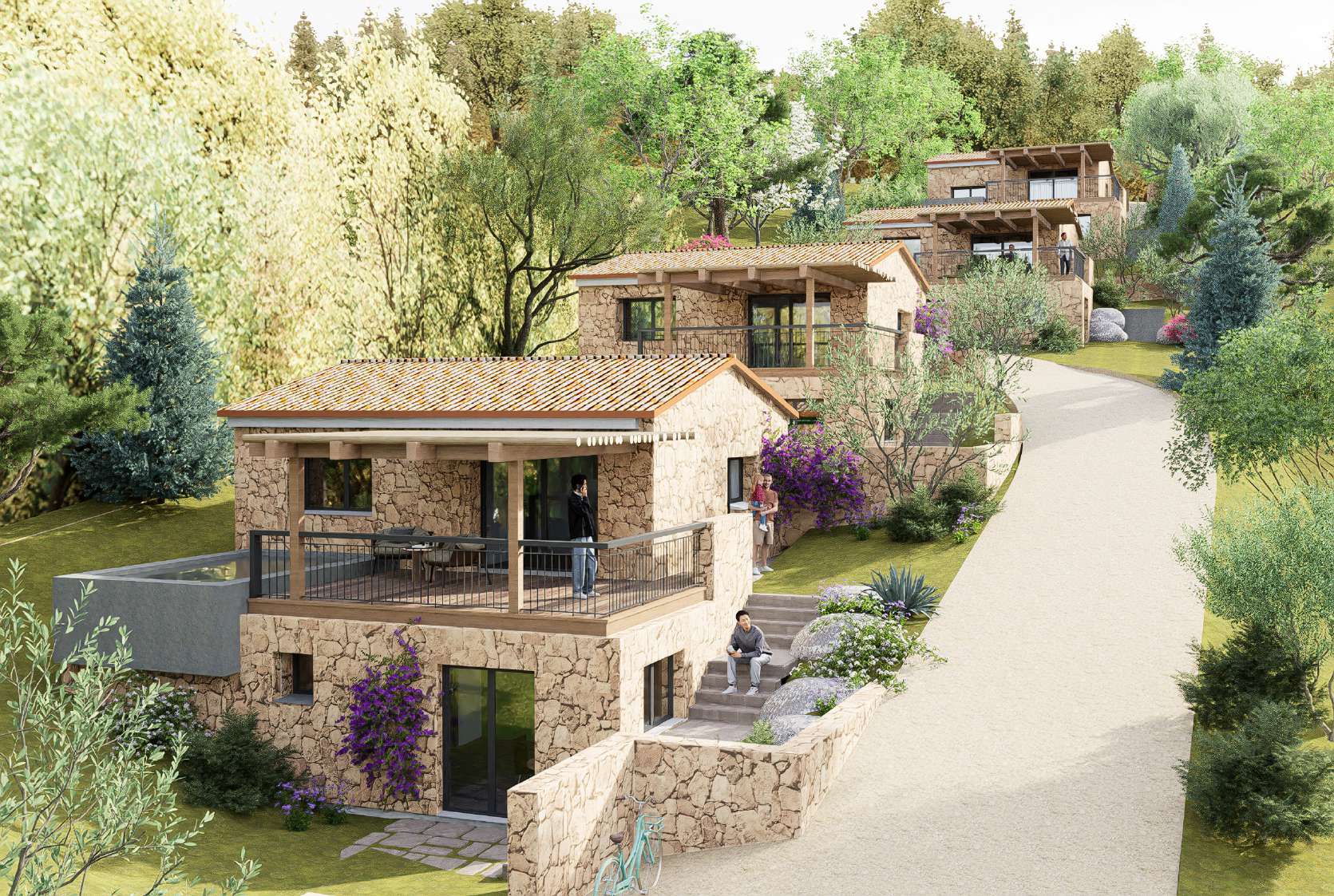 Hameau de bergeries en pierre le long de l’allée, I Caseddi à Sotta