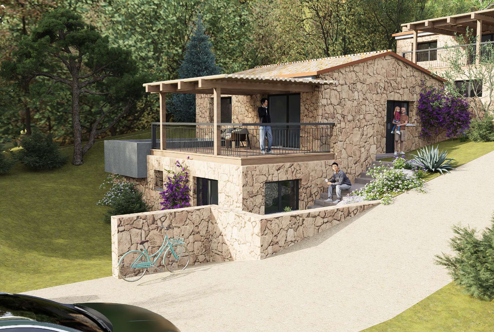 Maison en pierre typique corse sur deux niveaux, programme I Caseddi