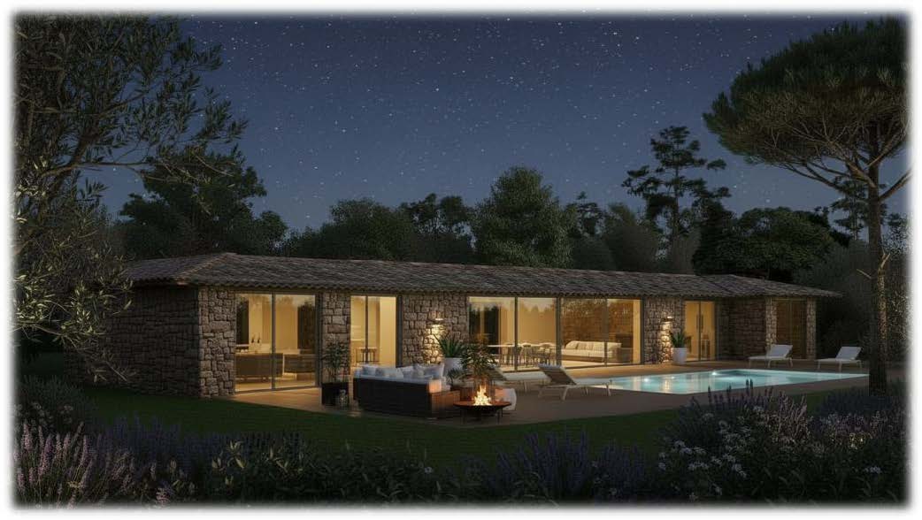 Villa illuminée de nuit avec piscine chauffée à la Résidence Alinia